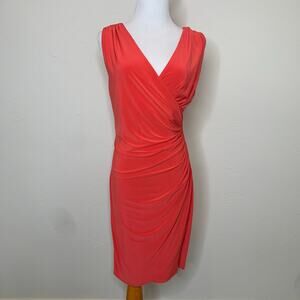 Last Tango Orange Fitted Faux Wrap Dress ? Medium